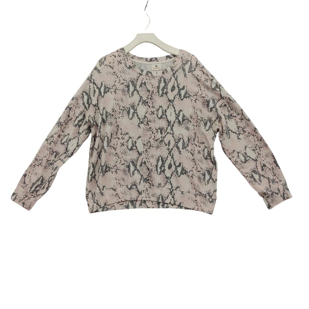 SUNDRY Womens Indie Snakeskin Athletic Cozy Sweatshirt 4 XL Pink Gray Pullover